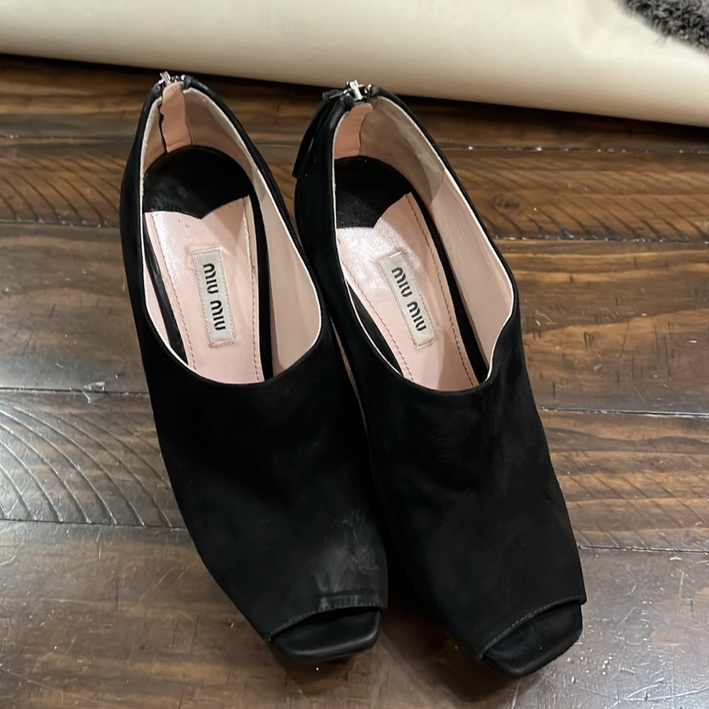 Miu Miu Velvet Peep Toe Statement Pumps - image 3